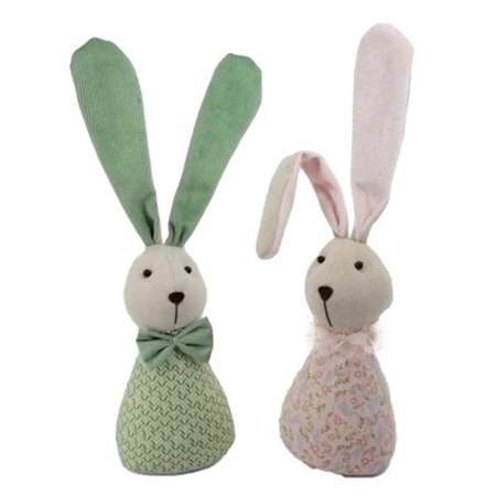 Dekoráció Nyúl fiú, lány textil 11x8x37 cm zöld, rózsaszín 2 féle, 1db
