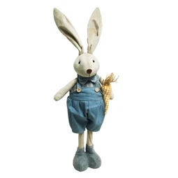 Dekoráció Nyúl fiú teleszkópos lábbal textil 20x13x64 cm bézs, kék