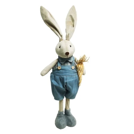 Dekoráció Nyúl fiú teleszkópos lábbal textil 20x13x64 cm bézs, kék