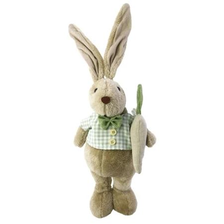 Dekoráció Nyúl ingben répával álló textil 23x11x56 cm bézs, zöld