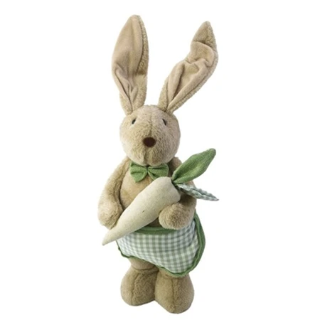 Dekoráció Nyúl köténnyel répával álló textil 23x11x56 cm bézs, zöld