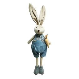 Dekoráció Nyúl répával teleszkópos lábbal textil 29x15x88 cm bézs, kék