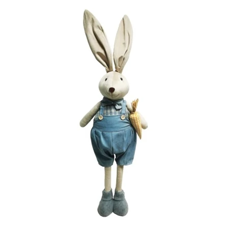 Dekoráció Nyúl répával teleszkópos lábbal textil 29x15x88 cm bézs, kék