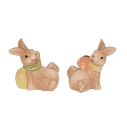 Dekoráció Nyúl tojással, répával fekvő kerámia 7x4,4x7,5X7cm zöld, sárga, barna 2 féle