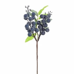 Dekoráció Selyemvirág bogyós ág műanyag 26 cm kék, zöld
