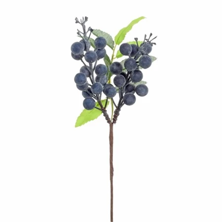 Dekoráció Selyemvirág bogyós ág műanyag 26 cm kék, zöld