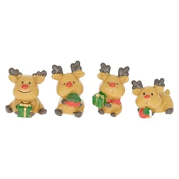 Dekoráció Szarvas ajándékkal, almával ülő poly 2,4x2,5x2,5cm barna, zöld 4db/csomag