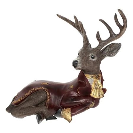 Dekoráció Szarvas ruhában, fekvő poly 39,5x22x35 cm barna, bordó