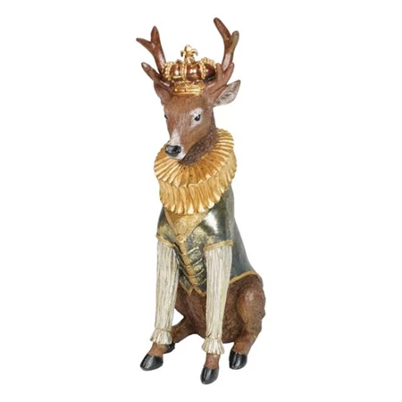 Dekoráció Szarvas ruhában koronával, ülő poly 18x28,5x53,5 cm barna, arany