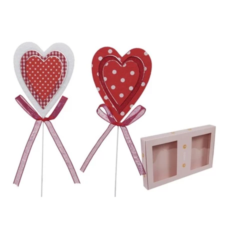 Dekoráció Szív betűzős textil 7 cm piros 24db/csomag