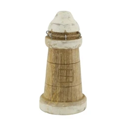Dekoráció Világítótorony fa 7x7x15,5 cm natúr, fehér
