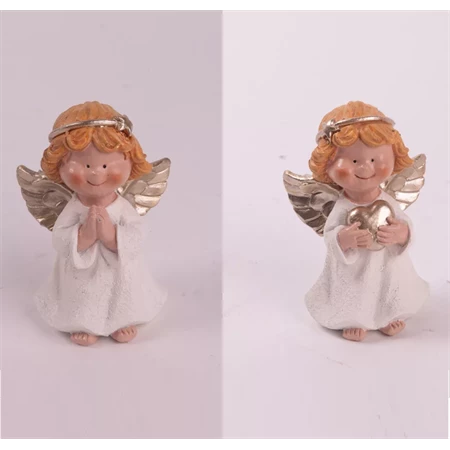 Dekoráció angyal álló, poly 6x8,5cm, fehér-arany, 2 féle, 1db.