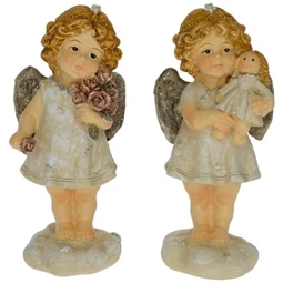 Dekoráció angyal babával, rózsával, felhőn álló, poly 6,2x5,2x14cm krém 2 féle 1db, figura nem választható