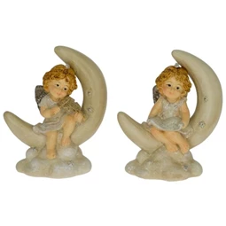 Dekoráció angyal hegedűvel, lanttal holdon ülő, poly, 9,5x5,4x11,7 cm, krém, 2 féle 1db, figura nem választható