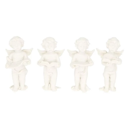 Dekoráció angyal könyvvel, papírusszal álló poly 4,5x4,4x8,8 cm fehér 4 féle 1db, figura nem választható