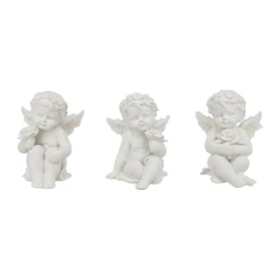 Dekoráció angyal rózsával ülő, poly, 4,7x5x6,4 cm, fehér, 3 féle 1db, figura nem választható