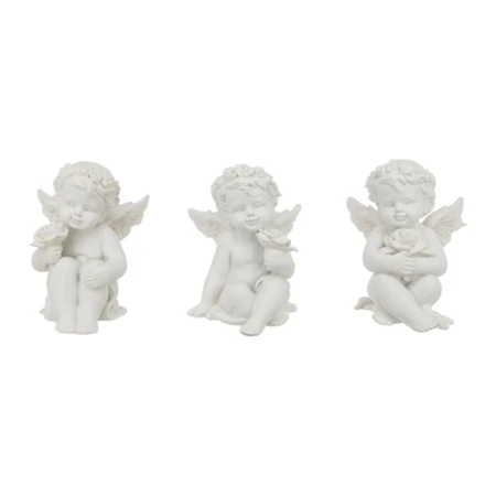 Dekoráció angyal rózsával ülő, poly, 4,7x5x6,4 cm, fehér, 3 féle 1db, figura nem választható
