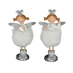 Dekoráció angyal szívvel, csillaggal álló poly 6,4x3,5x12,2cm fehér, ezüst 2 féle 1db, figura nem választható