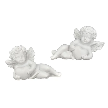 Dekoráció angyal szívvel fekvő poly 8,5x5,5x4,8cm fehér 2 féle 1db, figura nem választható