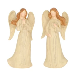 Dekoráció angyal szívvel, imádkozó álló poly 4,2x2,8x9cm natúr 2 féle, 1db, figura nem választható