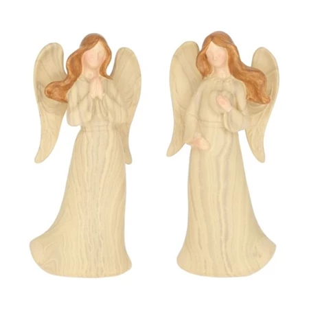 Dekoráció angyal szívvel, imádkozó álló poly 4,2x2,8x9cm natúr 2 féle, 1db, figura nem választható