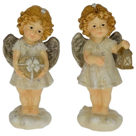 Dekoráció angyal szívvel, lámpással, felhőn álló, poly 6,2x5,7x13,7cm krém 2 féle 1db, figura nem választható