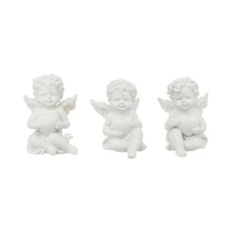Dekoráció angyal szívvel ülő, poly, 4,5x5,3x6,3cm, fehér, 3 féle 1db, figura nem választható