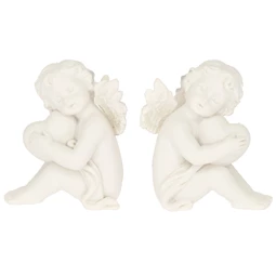 Dekoráció angyal szívvel ülő poly 5,5x4x6,5 cm fehér 2 féle 1db, figura nem választható