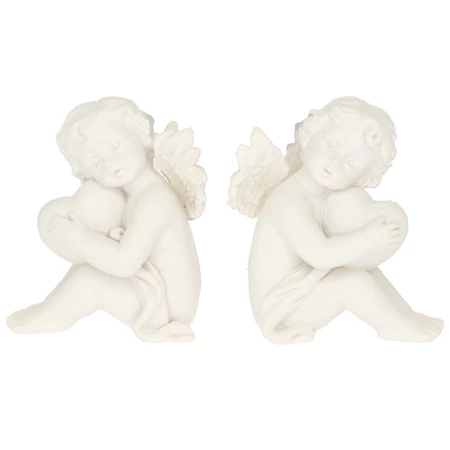 Dekoráció angyal szívvel ülő poly 5,5x4x6,5 cm fehér 2 féle 1db, figura nem választható