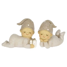 Dekoráció baba ajándékkal fekvő poly 9x4x7 cm bézs 2 féle, 1db