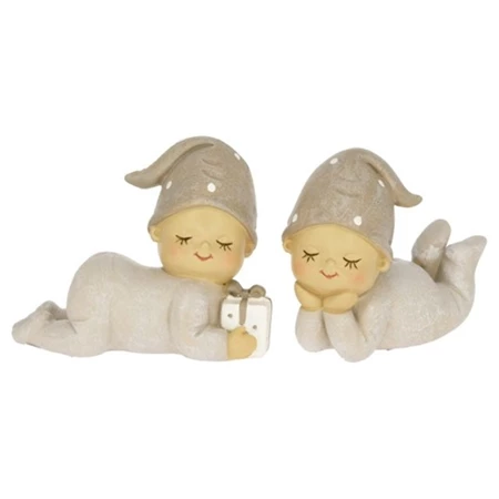 Dekoráció baba ajándékkal fekvő poly 9x4x7 cm bézs 2 féle, 1db