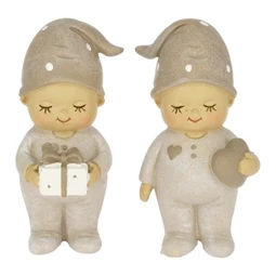 Dekoráció baba szívvel, ajándékkal álló poly 4x4,5x10,5 cm bézs 2 féle, 1db