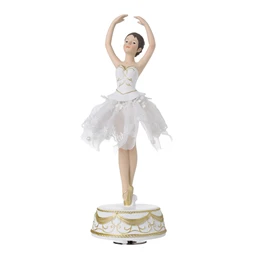Dekoráció balerina forgó, zenélő poly 35x14cm fehér/arany
