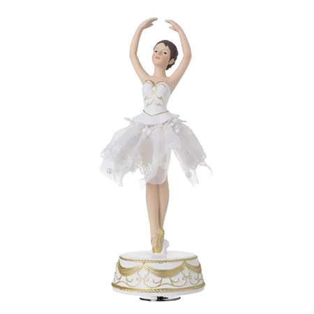 Dekoráció balerina forgó, zenélő poly 35x14cm fehér/arany