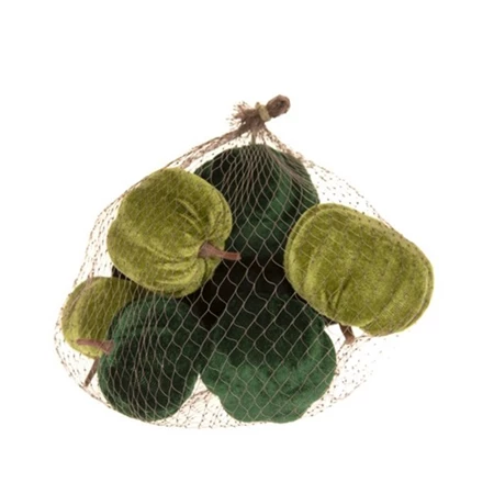 Dekoráció bársony tök, 6x8cm zöld 9db/csomag