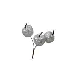 Dekoráció betűző alma glitteres 35mm ezüst színű ( 3 alma/betűző pick)