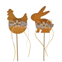 Dekoráció betűző nyuszi, tyúk fa 20x8x7,5cm narancs 2féle 1db