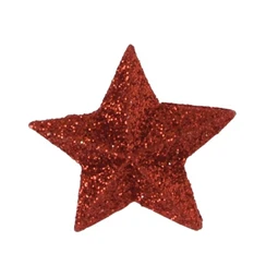 Dekoráció csillag öntapadós, poly, 2,9x2,8x0,6cm, piros, glitteres 10db/csomag