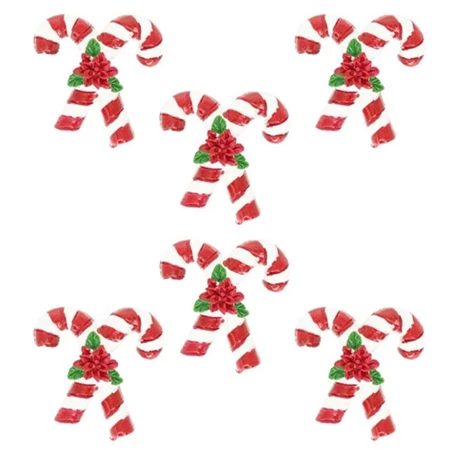 Dekoráció cukorbot, öntapadós poly 3,1x0,8x3,4 cm piros, fehér 6db/csomag