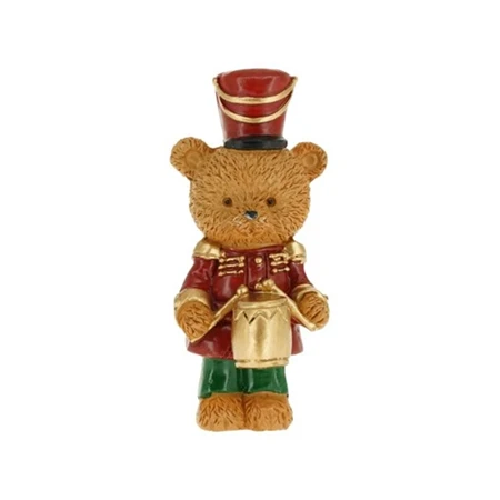 Dekoráció diótörő maci dobbal, álló poly 3,5x3,2x7,8 cm barna/piros