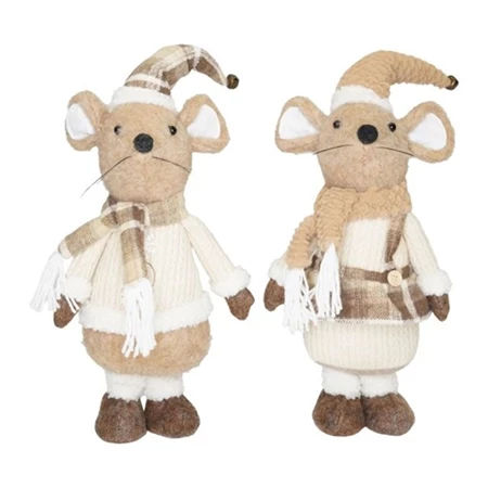 Dekoráció egér fiú, lány álló textil 18.5x17x48 cm barna-bézs 2 féle 1db, figura nem választható