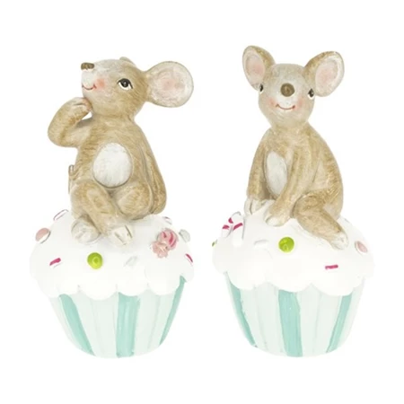 Dekoráció egér muffinon ülő poly 4,5x4,5x9 cm menta, bézs 2 féle 1db, figura nem választható