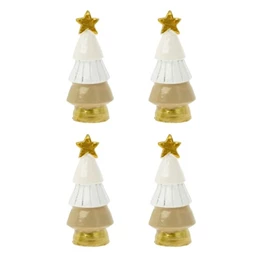 Dekoráció fenyőfa csillaggal poly 1,8x1,8x4,6 cm bézs, arany 4db/csomag