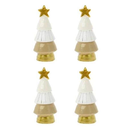 Dekoráció fenyőfa csillaggal poly 1,8x1,8x4,6 cm bézs, arany 4db/csomag