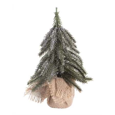 Dekoráció, fenyőfa, jutazsákkal 19cm ezüst