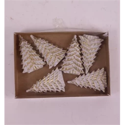 Dekoráció fenyőfa öntapadós poly 4,1x2,5x0,7cm 6db/csomag fehér-arany