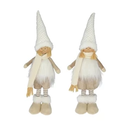 Dekoráció, fiú, lány szőrmés ruhában álló, textil, 14x8x45 cm, bézs, 2 féle, 1db, figura nem választható