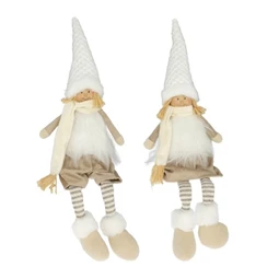 Dekoráció fiú, lány szőrmés ruhában, lógólábú, textil, 14x8x45 cm, bézs, 2 féle, 1db, figura nem választható