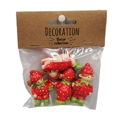 Dekoráció gyerek, fiú, lány eperruhában álló poly 2,5x1,7x3,1 cm piros-zöld 4db/csomag