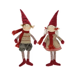 Dekoráció gyerek fiú, lány lógólábú, textil 14x8x60cm piros-szürke 2 féle 1db, figura nem választható
